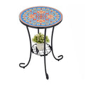 VCUTEKA Outdoor Side Table Mosaic Patio Table Accent Table Mosaic Tile Top Metal Frame Small End Table Porch Beach Patio Garden 