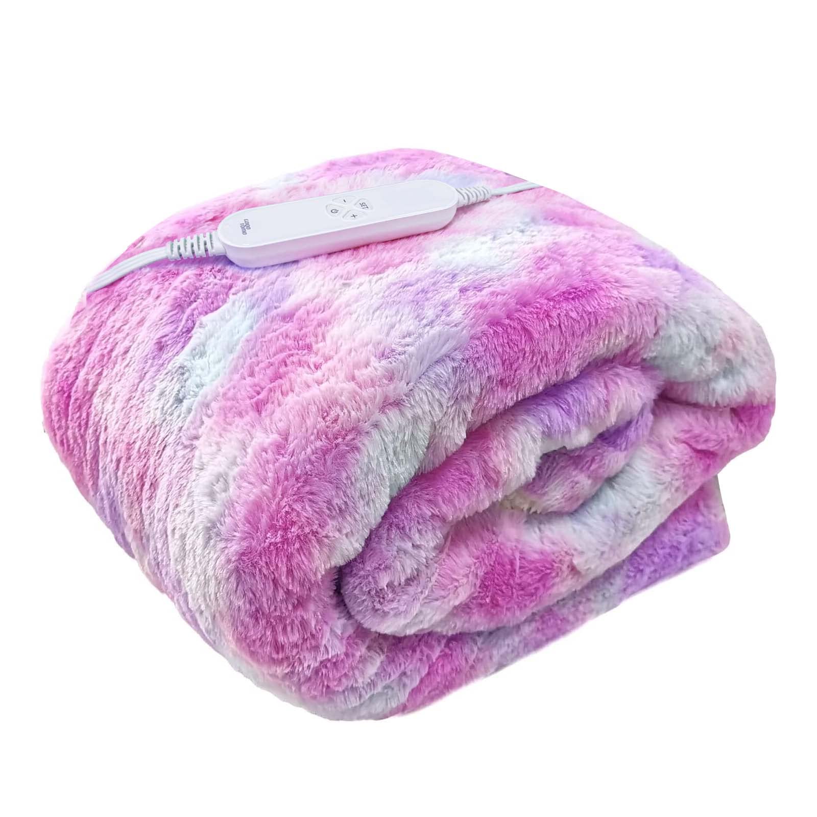 GOQO TOMO Electric Heated Blanket 50 x 60 Throw Wrap with 12 Heating Levels for Home Office Use Pink Tie dye