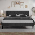 HOMBCK King Size Bed Frame and Headboard, Linen Fabric Upholstered Bed Frame King with Wood Slats, Button Tufted, No Box Spring 