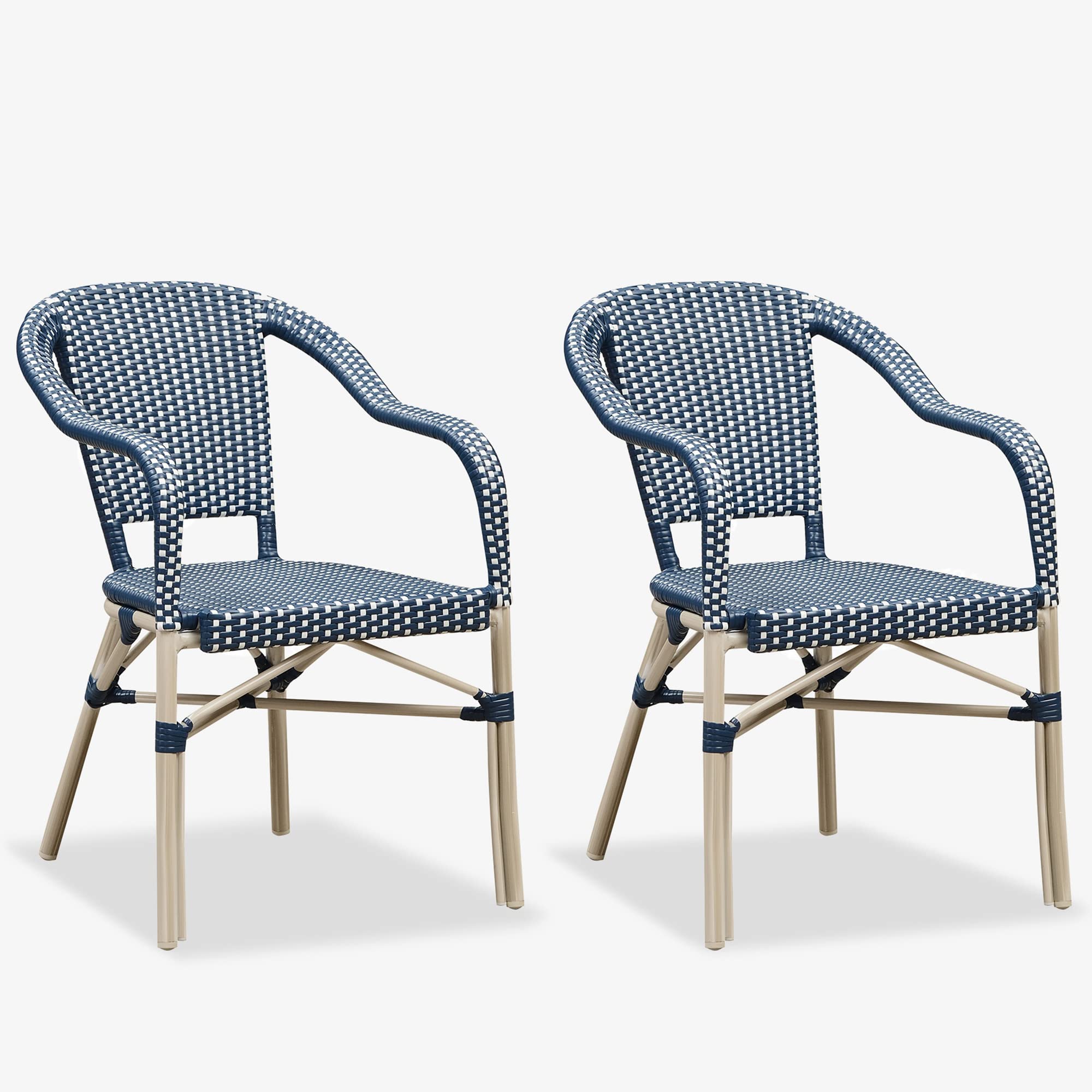 PURPLE LEAF Dining Chair Set of 2 Outdoor French Bistro Chairs Hand-Woven Aluminum Wicker Rattan Armchair for Garden Kitchen Bac