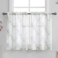 FMFUNCTEX Green Kitchen Curtains 22 x 36 Grey Tree Print on White Tier Curtain Set for Small Windows Basement Room Bathroom, 2 P