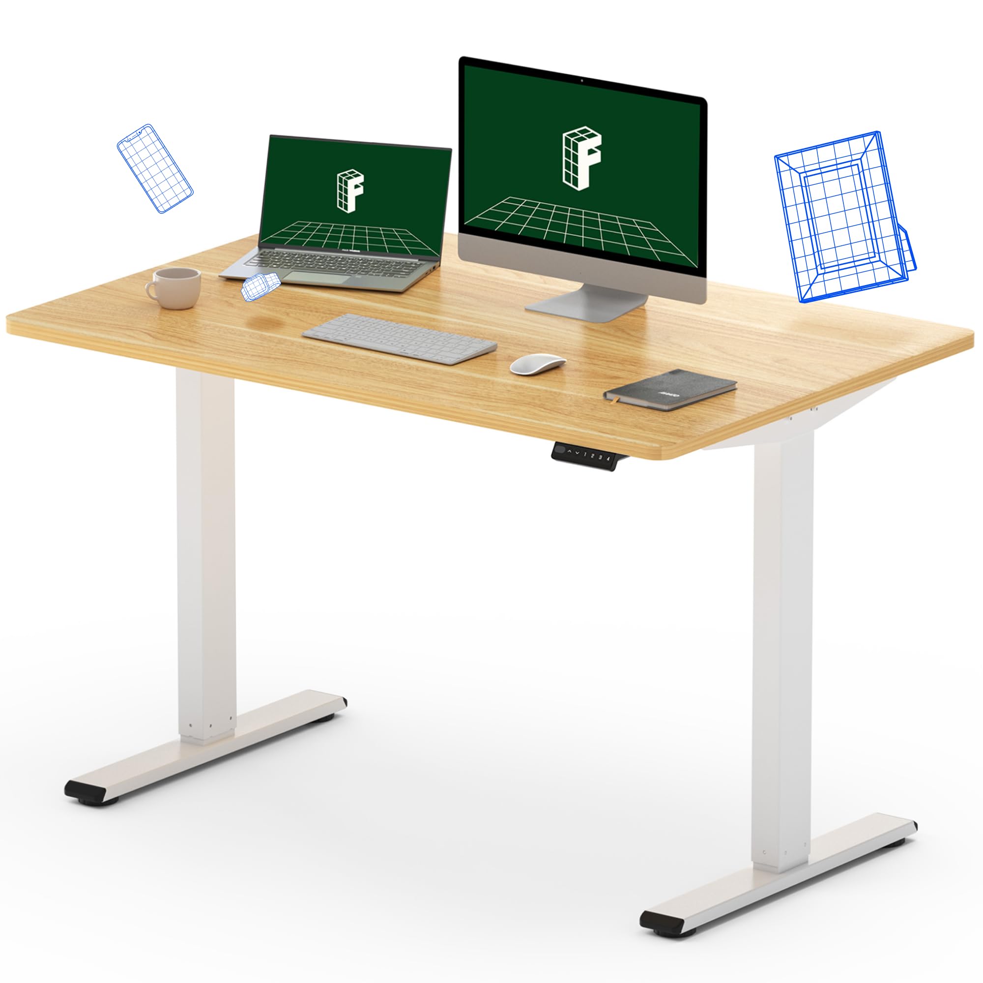 FLEXISPOT EN1 Height Adjustable Electric Standing Desk 48 x 30 Inches Whole-Piece Desk Stand Up Home Office Desk (White Frame + 