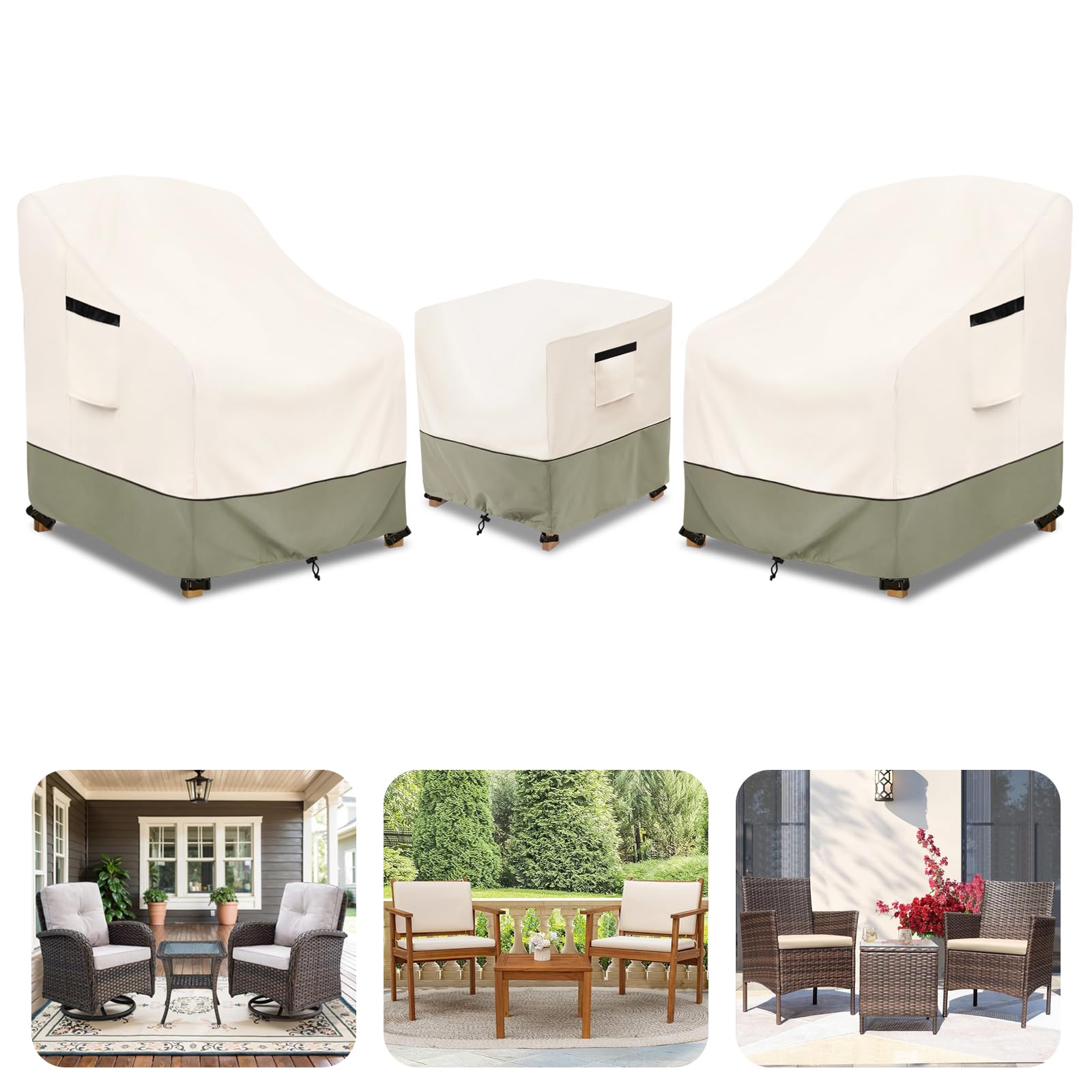 Owlcover 3-Piece Patio Furniture Covers Waterproof for Outdoor Bistro Set with Table & 2 Chair Covers, Heavy Duty 600D Outdoor V