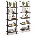 Wolawu 5 Tiers Ladder Shelf 2-Piece Black Modern Tall Bookshelf Open Large Tall Wall Mount Storage Bookcase Standing Leaning Wal