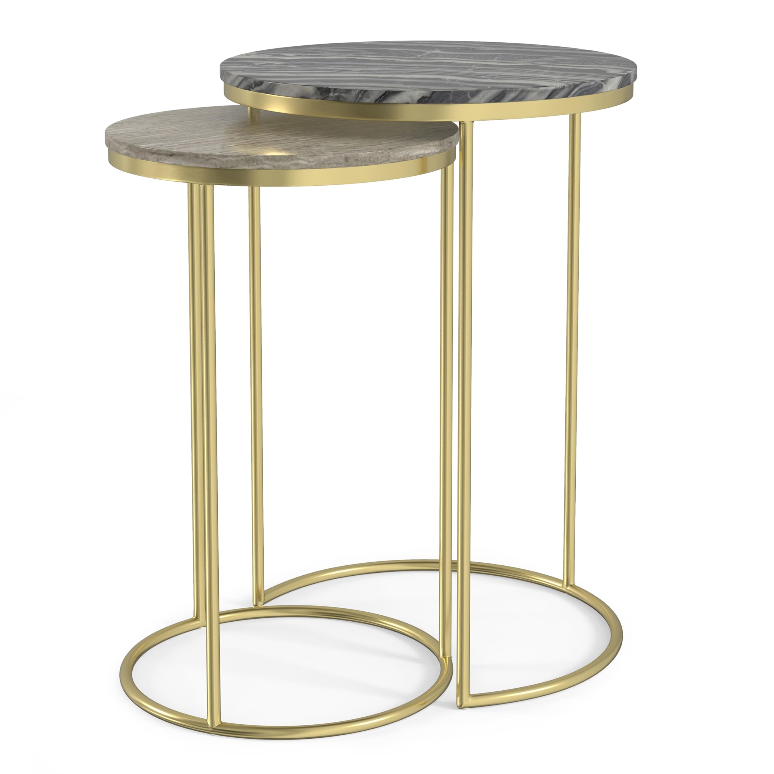 SIMPLIHOME Ashley Modern Contemporary 16 inch Wide Metal 2 Pc Nesting Table in Gold , Fully Assembled for the Living Room and Be