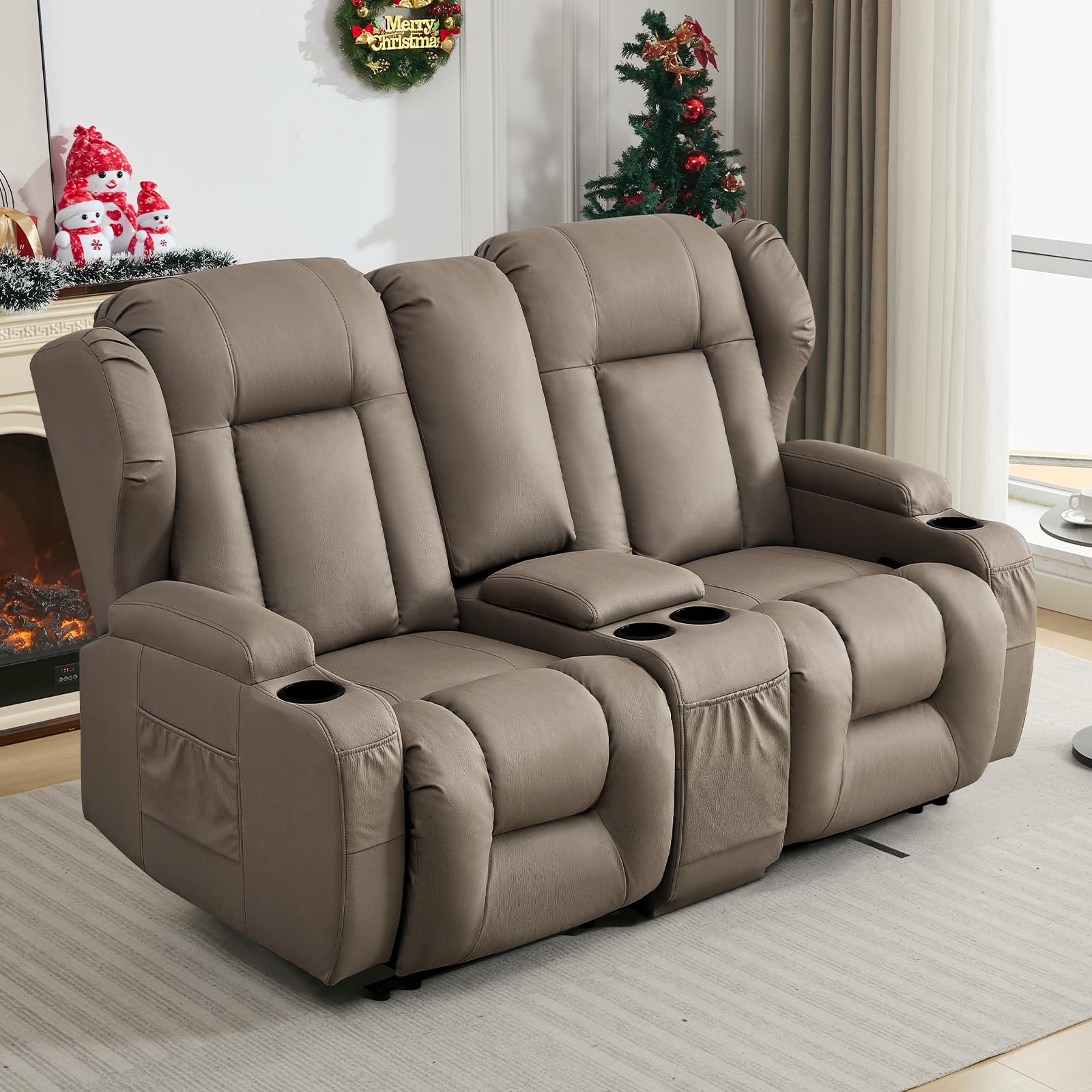 SAMERY 65.5 RV Loveseat Recliner Double Recliner RV Sofa & Console | Wall Hugger Loveseat Reclining RV | RV Theater Seats | RV C