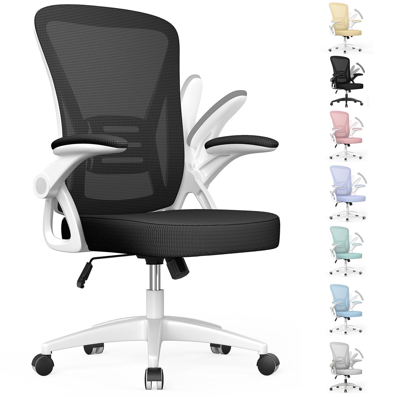 naspaluro Ergonomic Office Chair, Mid-Back Computer Chair with Adjustable Height, Flip-Up Arms and Lumbar Support, Breathable Br