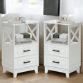 Fansafurn Tall Nightstand Wooden Rustic Bedside End Table for Bedroom, Living Room, 13 D x 18 W x 28 H(Set of 2), White