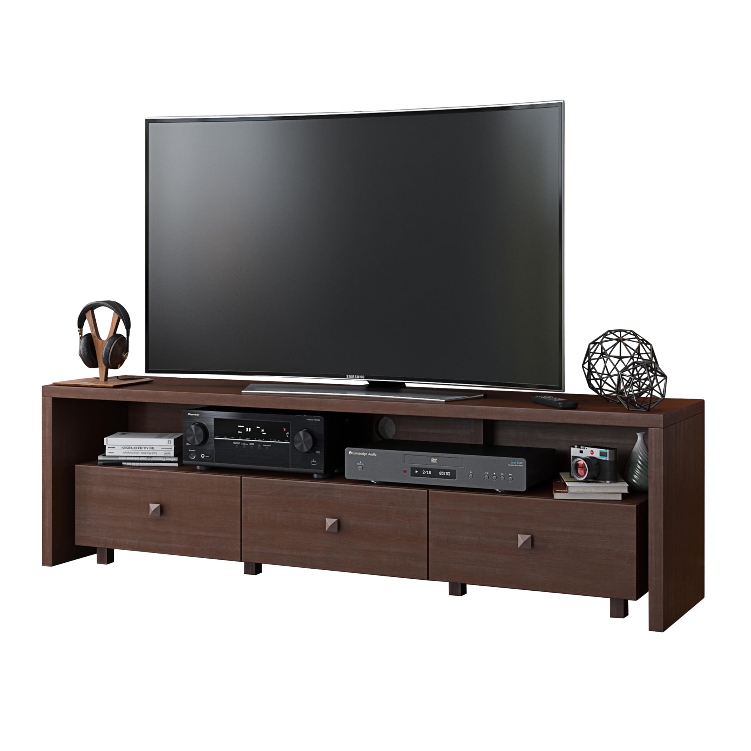 Techni Mobili Elegant 80    TV Stand with Three Cabinets and Storage, Modern Entertainment Center with Cable Management Fits Scr