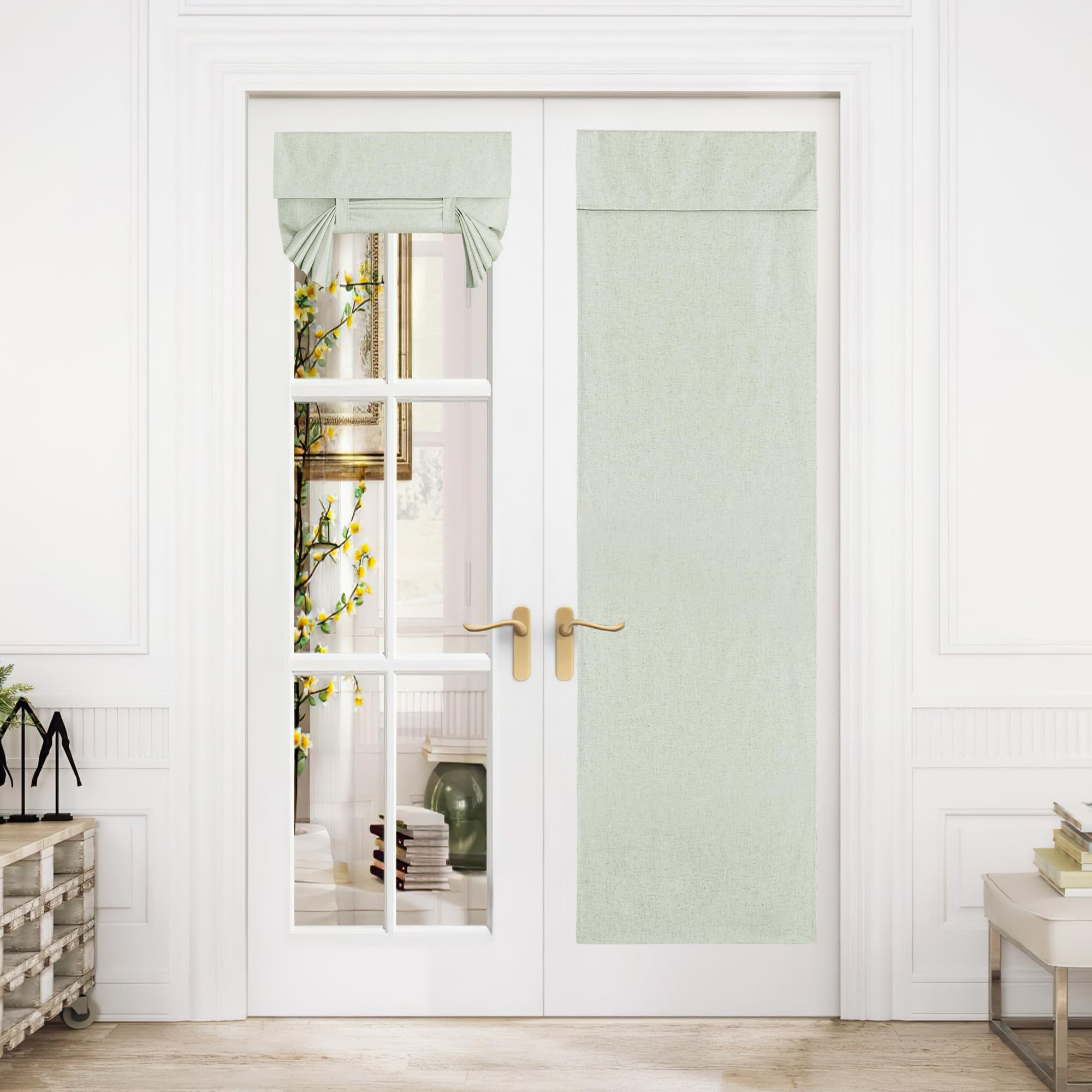NICETOWN 100% Blackout Linen Door Curtains for French Door Privacy 72 inches Long Curtains for Kitchen Thermal Insulated Window 