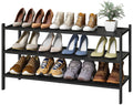 kiplant Black Long Shoe Rack, 3-Tier Bamboo Wood Shoe Rack for Entryway, Stackable | Foldable | Natural, Shoe Organizer for Hall