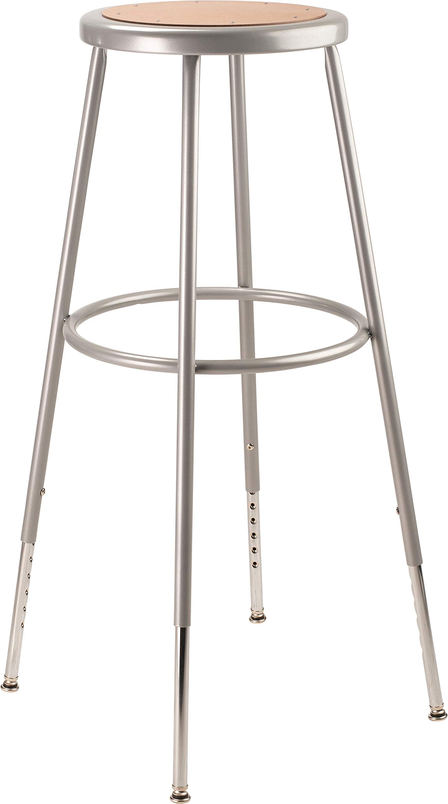 National Public Seating 6230H Grey Steel Stool with Hardboard Seat Adjustable, 31-39