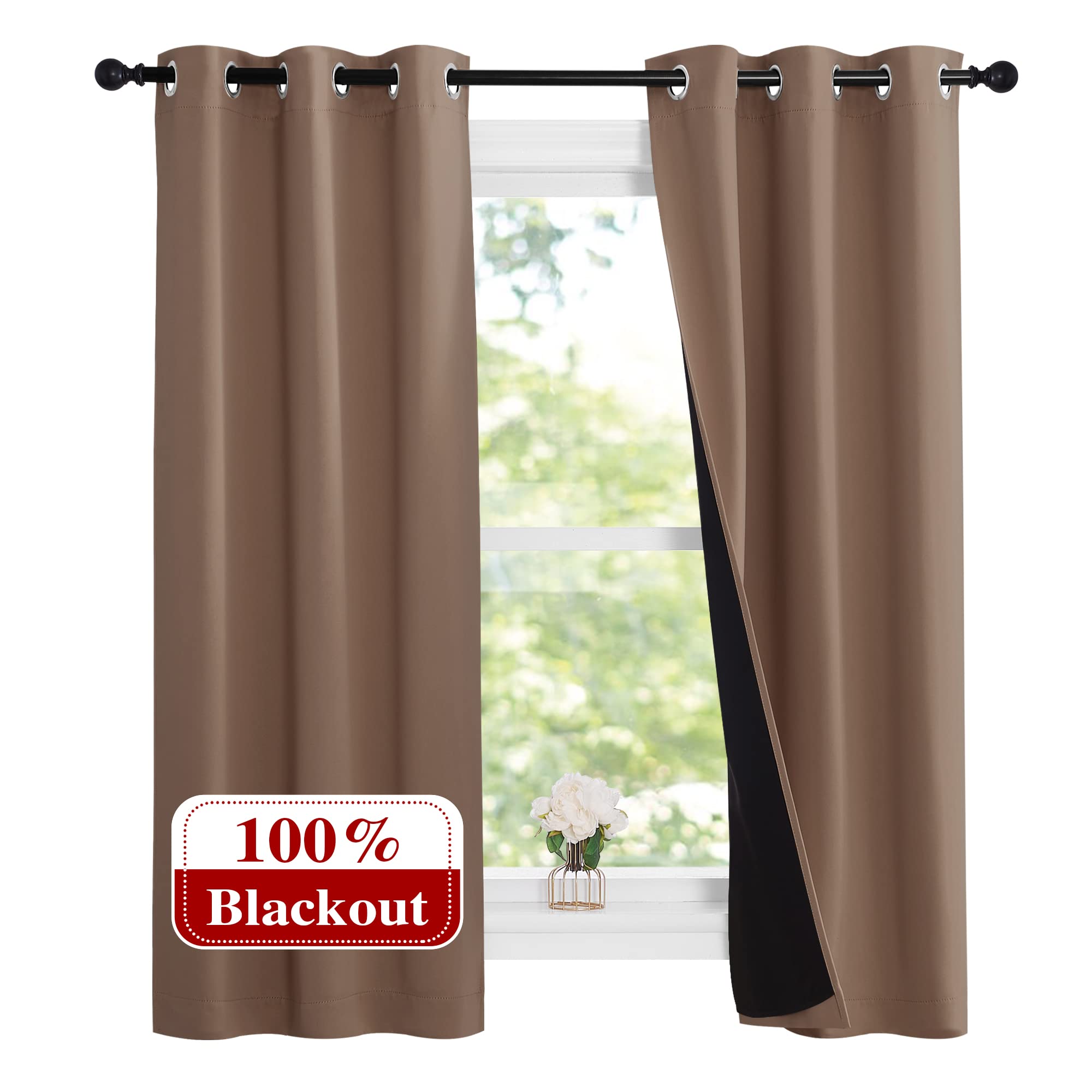 NICETOWN Cappucciono Kitchen Full Blackout Short Curtain Panels, Super Thick Insulated Window Covers, Keeping Out Cold Air and H