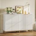 Bestier Fluted Buffet Sideboard Cabinet with Power Outlet, 55 Inch Storage Cabinet with 4 Doors & Adjustable Shelves for Kitchen