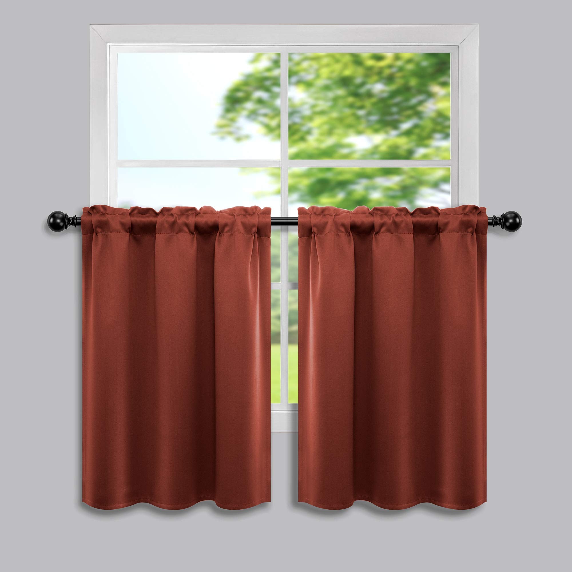 Rust Short Curtains for Kitchen 2 Panel Rod Pocket Thermal Light Block Blackout Cafe Curtain Tier Terracotta Red Fall Curtains f