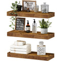 QEEIG Floating Shelves for Wall Bathroom Shelf Bedroom Kitchen Farmhouse Small Book Shelf 16 inch Set of 3, Rustic Brown (015-BN