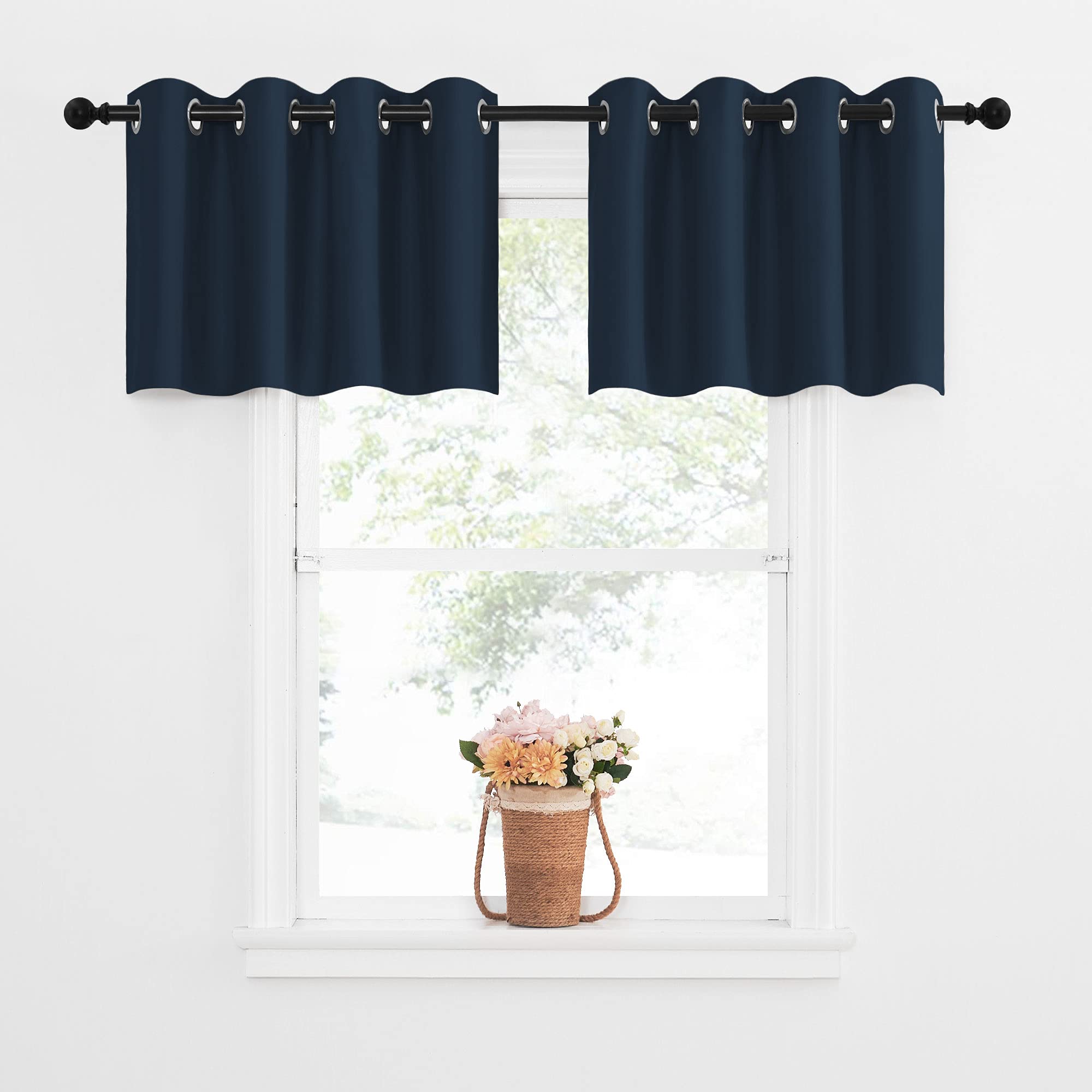 NICETOWN Blackout Window Tiers Curtains Valances - Grommet Top Short Kitchen Window Treatment Curtain Topper Tiers for Kitchen/B