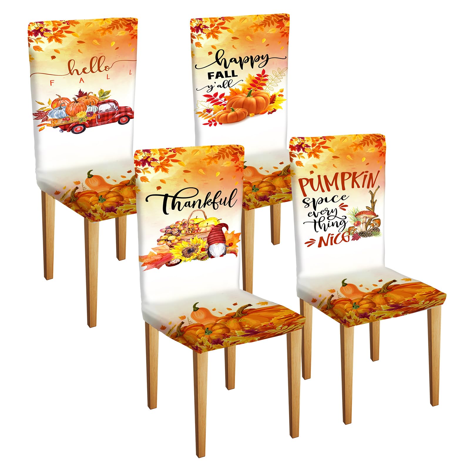 Umigy 4 Pcs Thanksgiving Maple Chair Covers Fall Vintage Dining Chair Slipcovers Autumn Holiday Removable Washable Back Chair Co