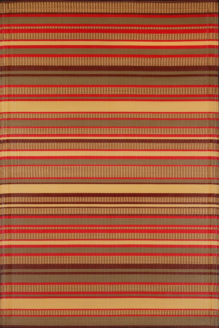 Mad Mats Geometric Outdoor Rug, Reversible Plastic Mat (4 x 6, Stripes - Warm Brown)