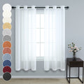 White Linen Textured Curtains 38 Inch Wide for Windows 2 Panel Sets Grommet Light Airy Flowy Semi Sheer White Curtains for Bedro