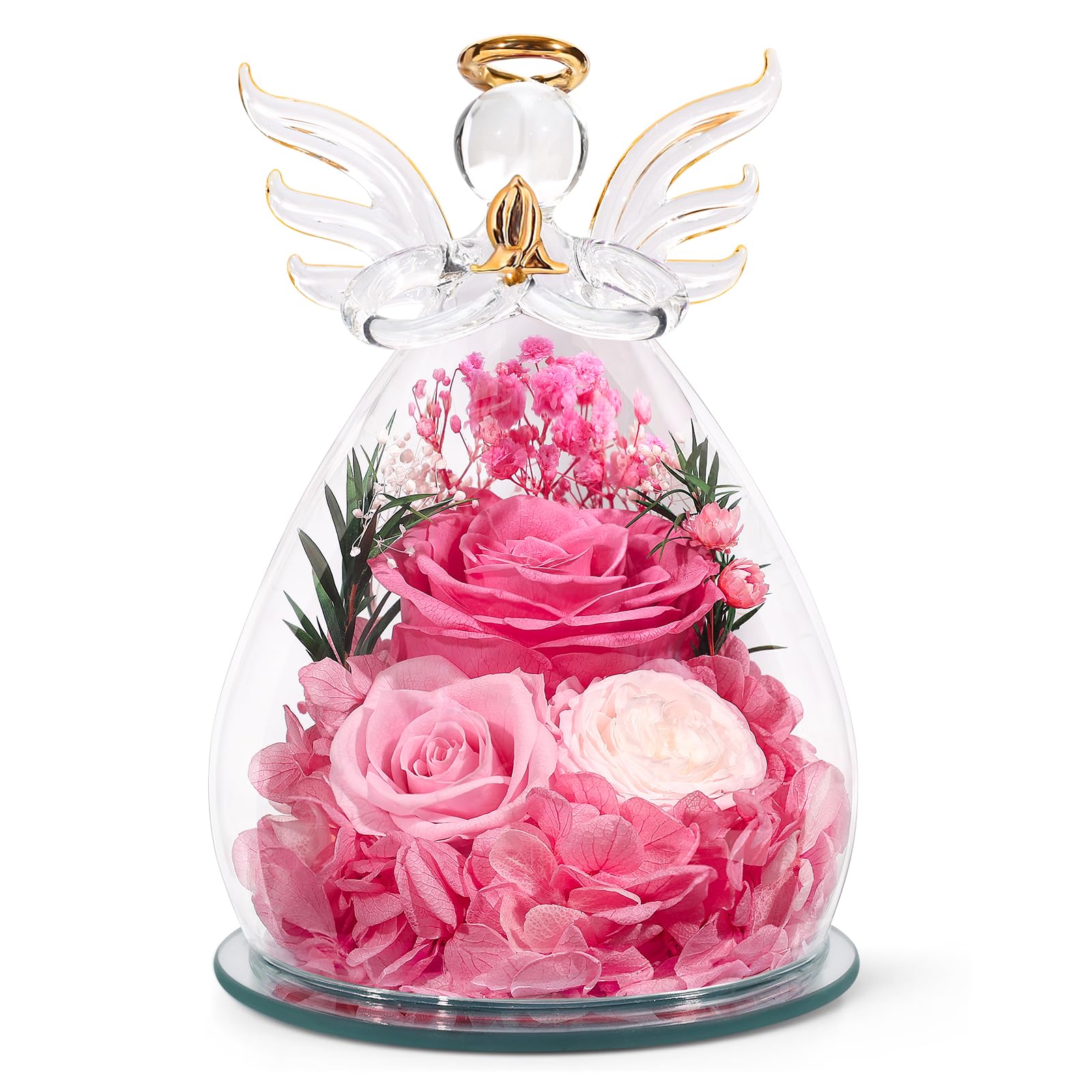Gifts for Women Preserved Rose Forever Flower in Glass Angel Figurines Fresh Flowers for Delivery Prime Mothers Day Birthday Gif