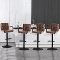 Furniliving Swivel Bar Stools Set of 4, Adjustable Kitchen Counter Height BarStools with Arms, PU Leather Upholstered Bar Chair 