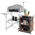 CampLand Folding Cooking Table Outdoor Portable Cook Station Aluminum Camping Kitchen with Storage Organizer, Windscreen, Hooks 