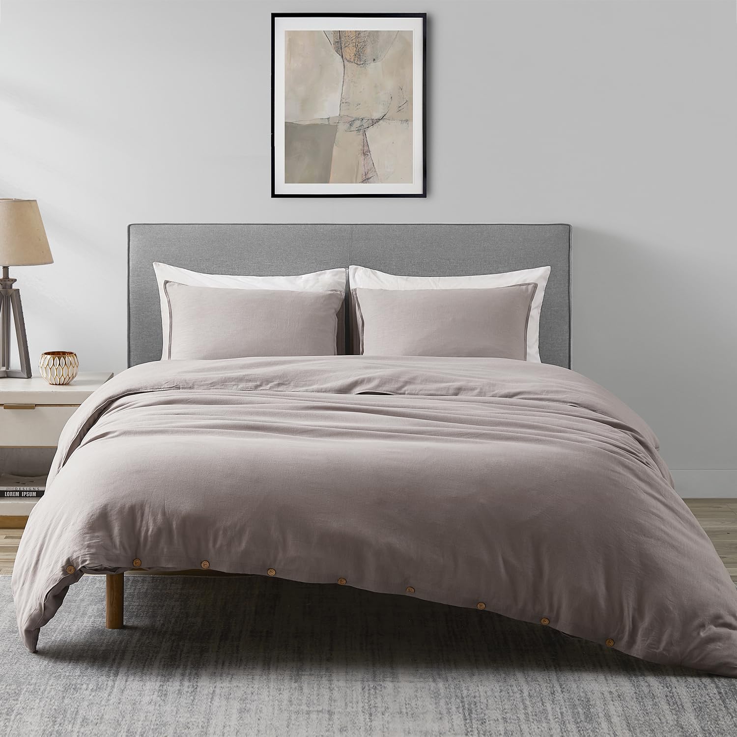 DAPU Linen Duvet Cover Set - French Linen Cotton Blend Natural Flax Soft Breathable Bedding 3 Pcs Set - 1 Duvet Cover 2 Pillowca