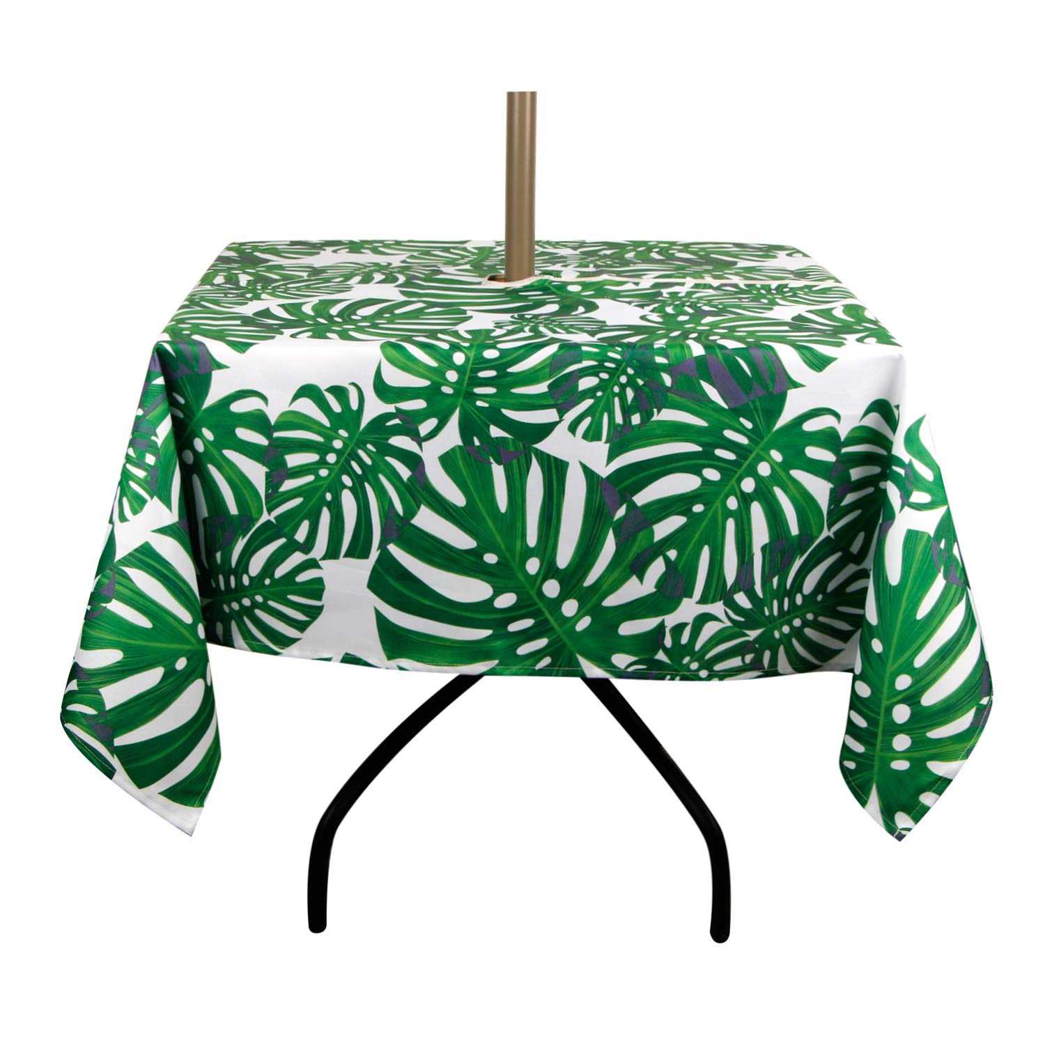 ColorBird Spring & Summer Palm Leaf Outdoor Tablecloth Waterproof Spillproof Polyester Table Cover with Zipper Umbrella Hole for