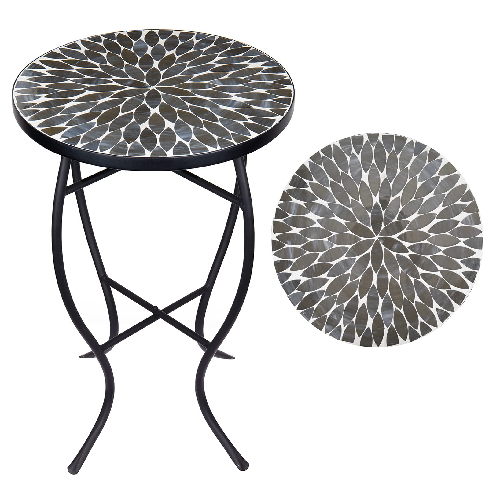 Vipush Outdoor Side Table Mosaic Accent Table End Table Plant Stand for Patio Garden Backyard Balcony Porch,14   Round Mosaic 