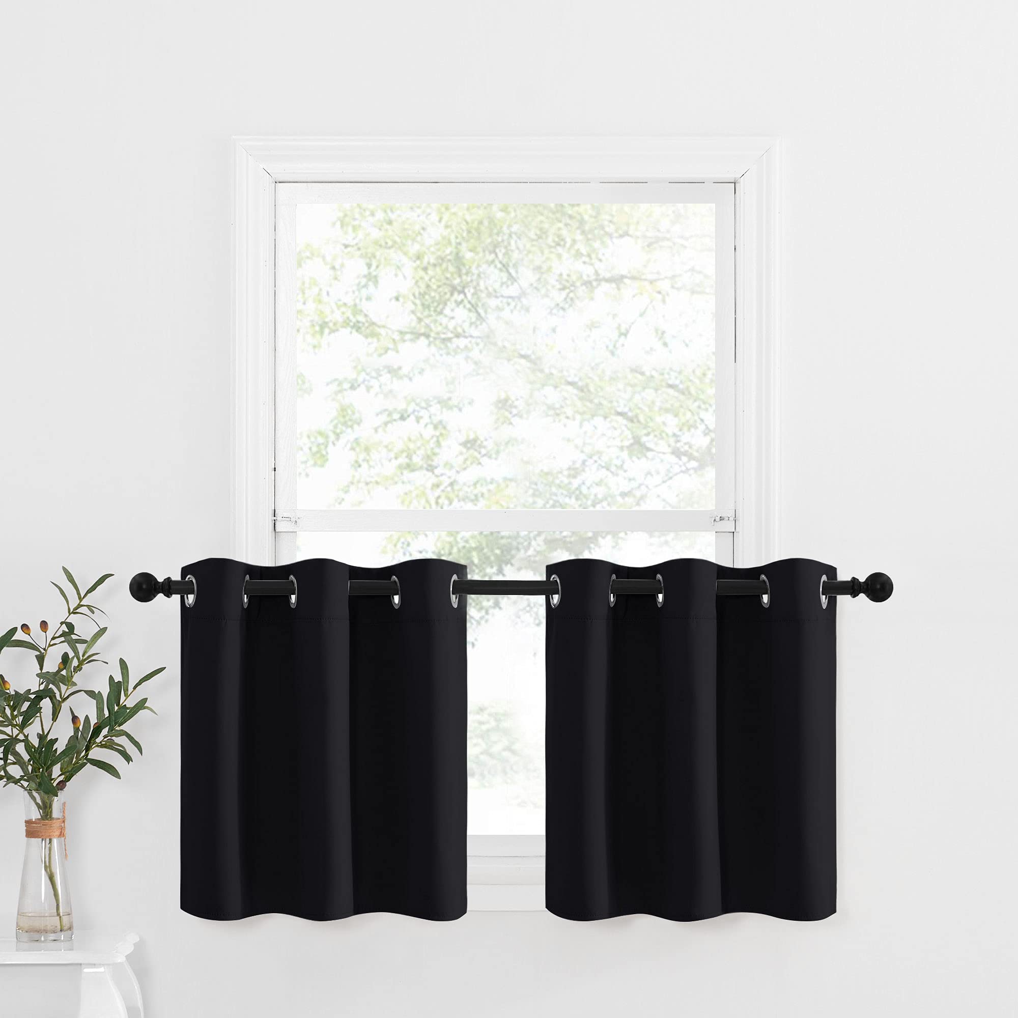 NICETOWN Black Small Window Valances Curtains - Thermal Insulated Home Decor Blackout Grommet Tier Curtains Drapes for Halloween