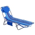 Beach Lounge Chair 180-degree Reclining & Lay Flat, Portable Folding Camping Chairs with Padded Comfy Pillow for Camp/Lawn/Outdo