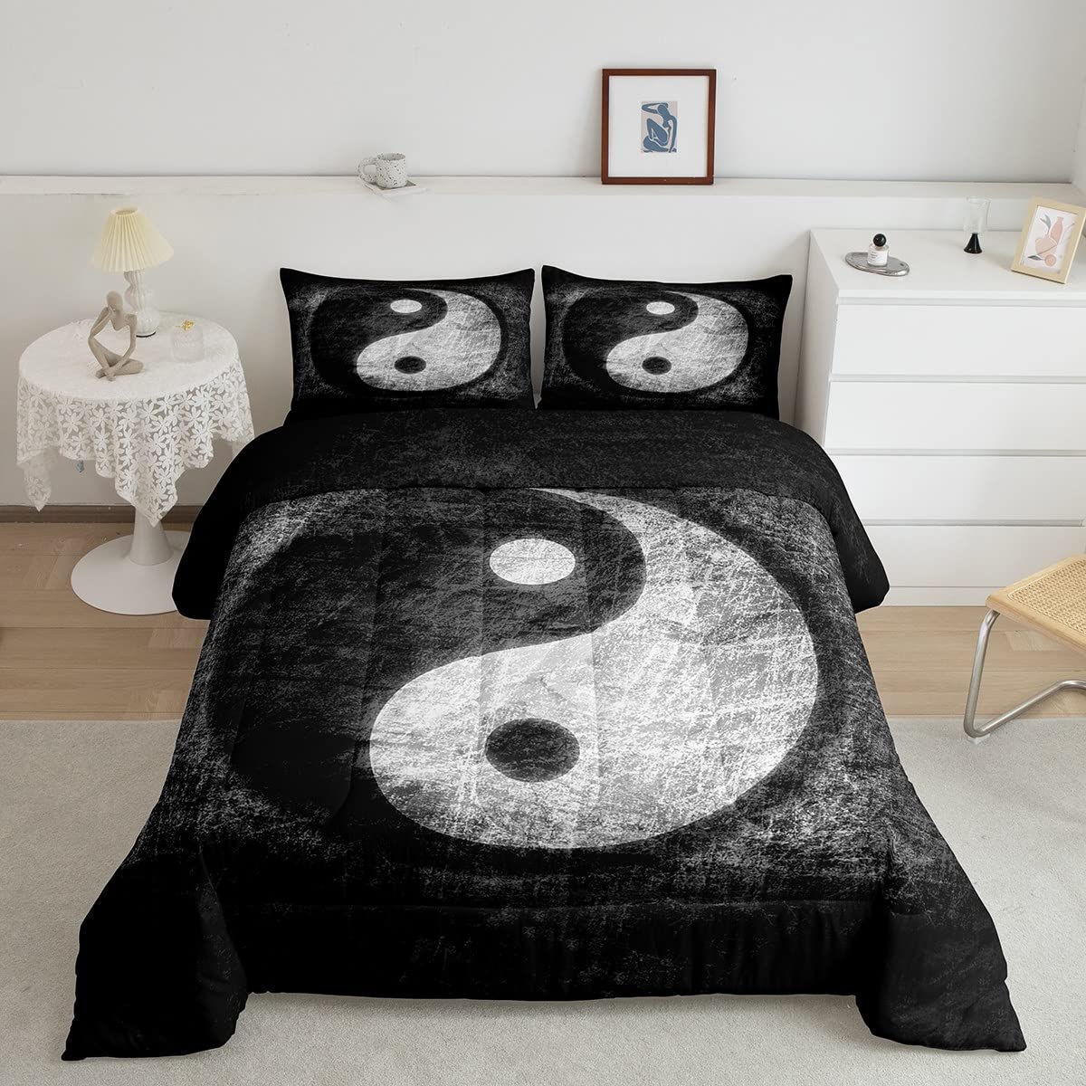 Feelyou Yin Yang Bedding Set for Girls Boys Children Boho Trippy Psychedelic Art Comforter Set Decorative Gossip Pattern Comfort
