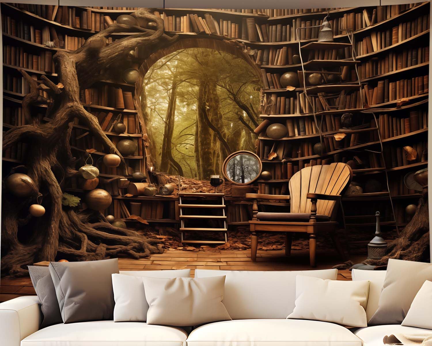QGHOT Bookshelf Tapestry, Fairy Tale Forest Academic Tapestry Wall Hanging Largre Book House Witch Hogwarts Tapestries for Bedro