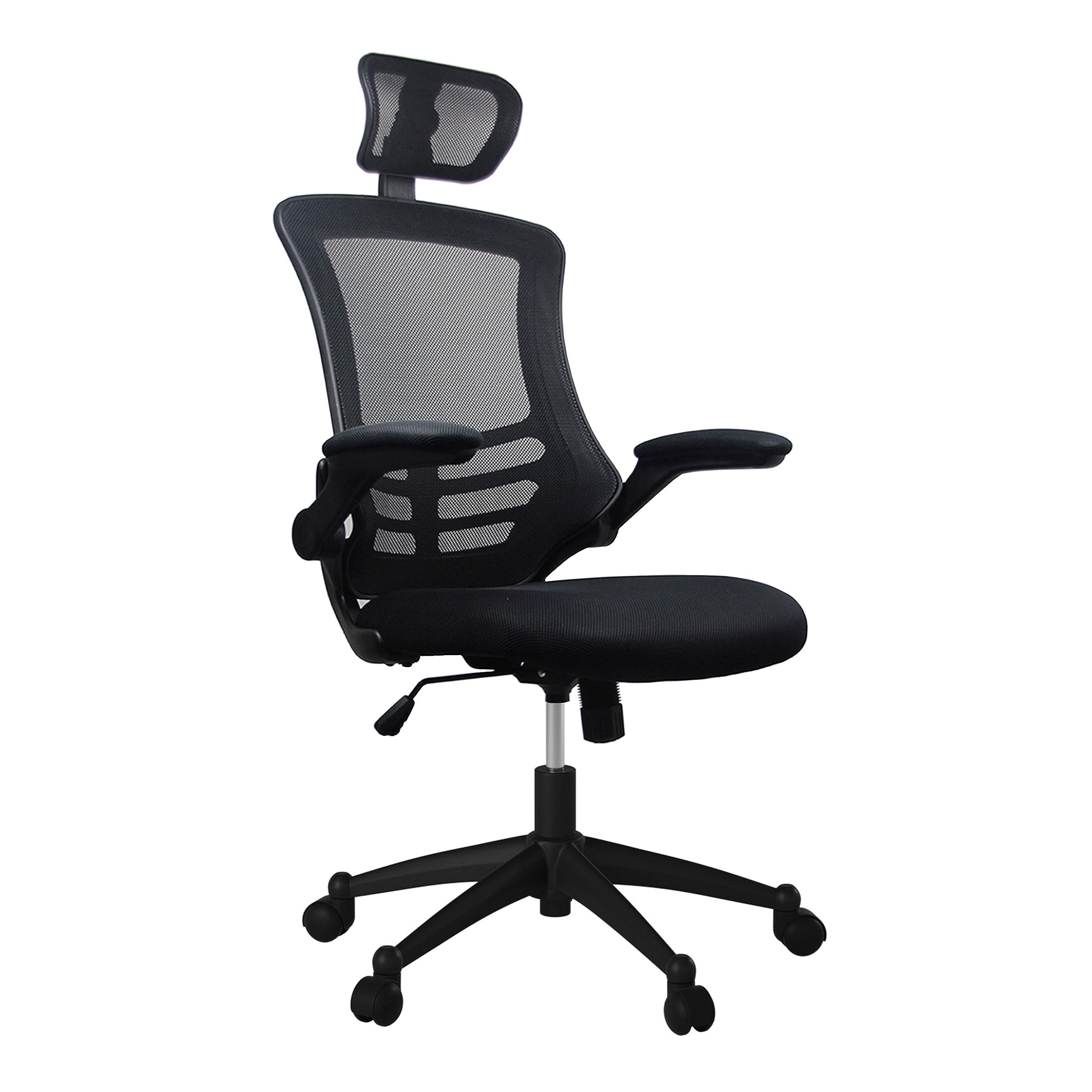 Techni Mobili Modern Ergonomic High-Back Office Chair, Executive Mesh Home Office Chair with Adjustable Headrest & Flip Up Arms,