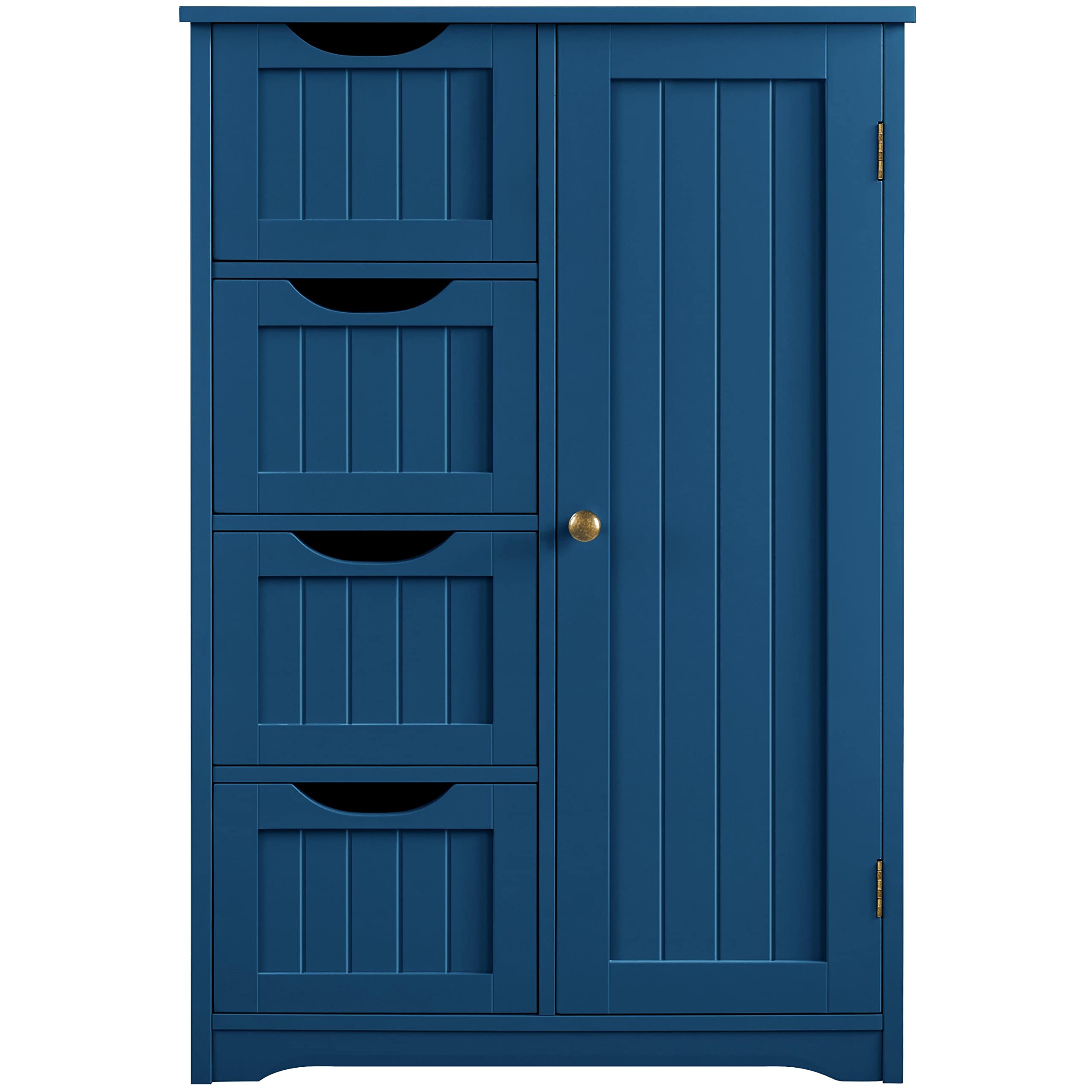 Yaheetech Wooden Bathroom Floor Cabinet, Side Storage Organizer Cabinet with 4 Drawers and 1 Cupboard, Freestanding Entryway Sto