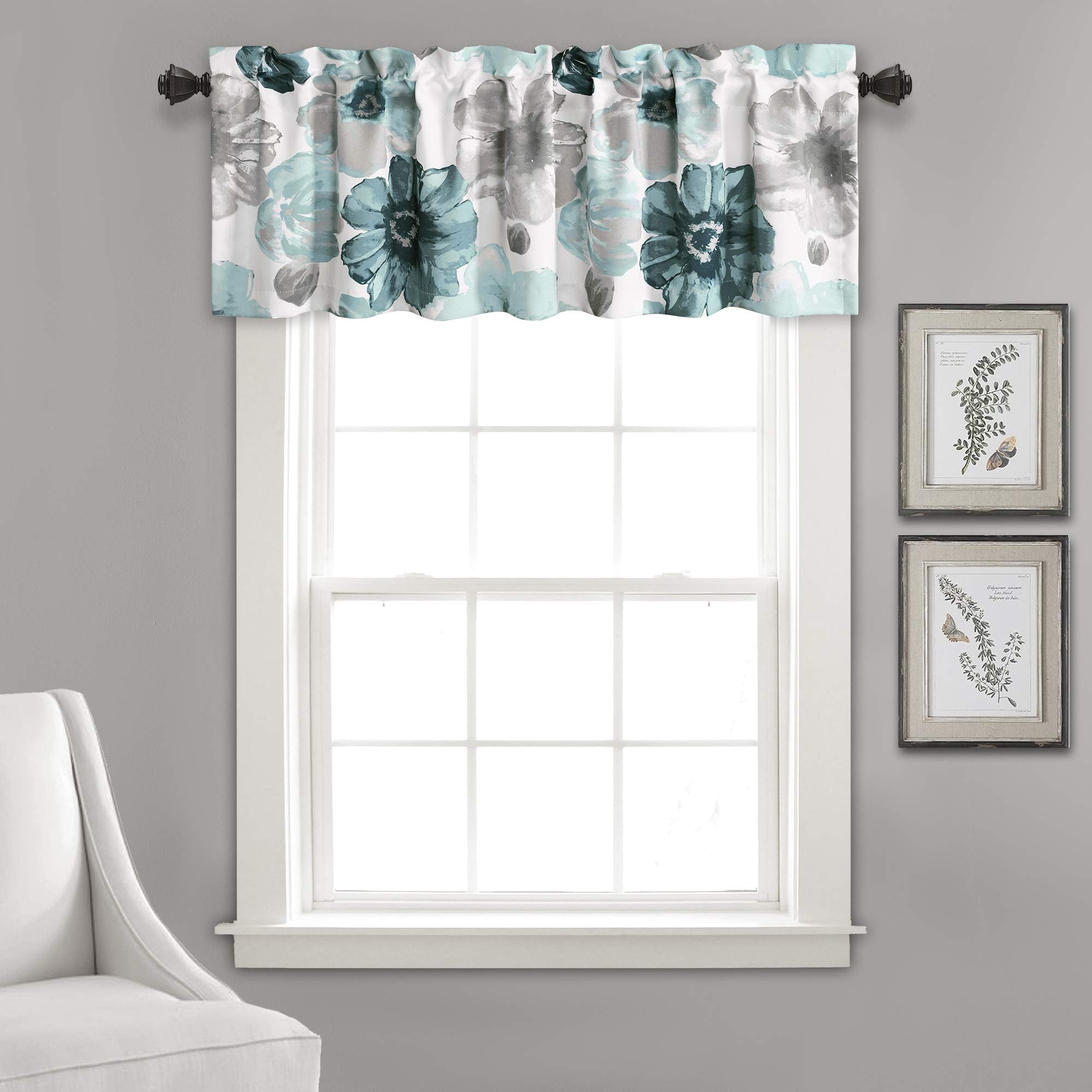 Lush Decor Leah Room Darkening Window Curtain Valance Floral Insulated Grommet, Valance, Blue