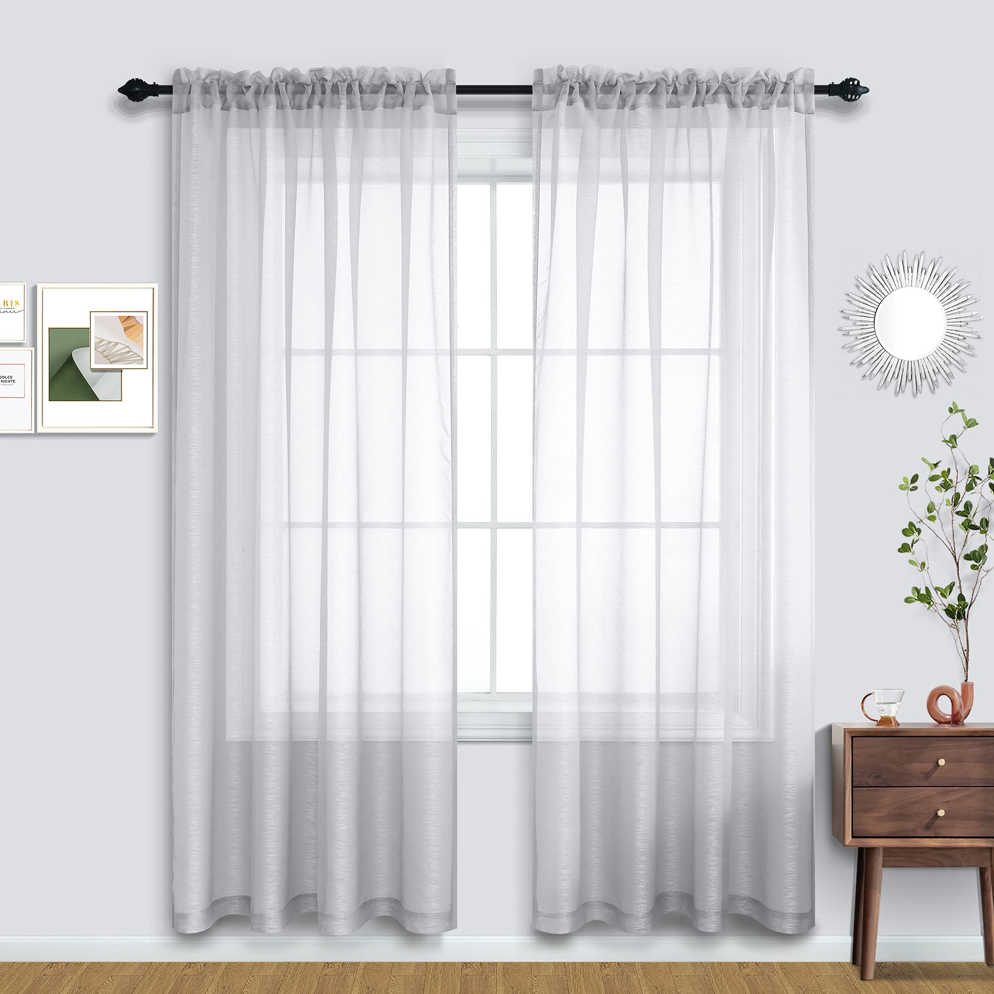 Silver Curtains 96 Inches Long for Living Room 2 Panel Sets Rod Pocket Glam Light Gray Sheer Curtains for Bedroom Grey 52x96 Inc