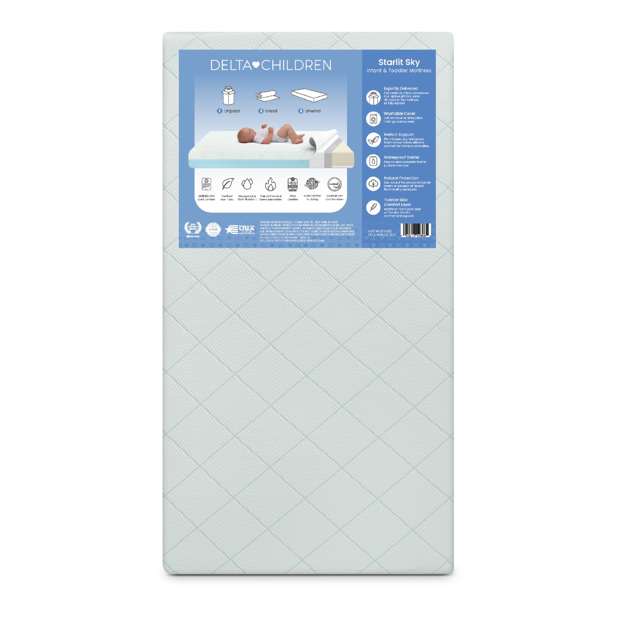 Delta Children Starlit Sky 2-Stage Crib and Toddler Mattress for Infants & Toddlers - Removable Machine Washable Mattress Cover 
