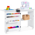 Best Choice Products Folding Sewing Table Multipurpose Craft Station & Side Desk with Compact Design, Wheels, Shelves, Storage T