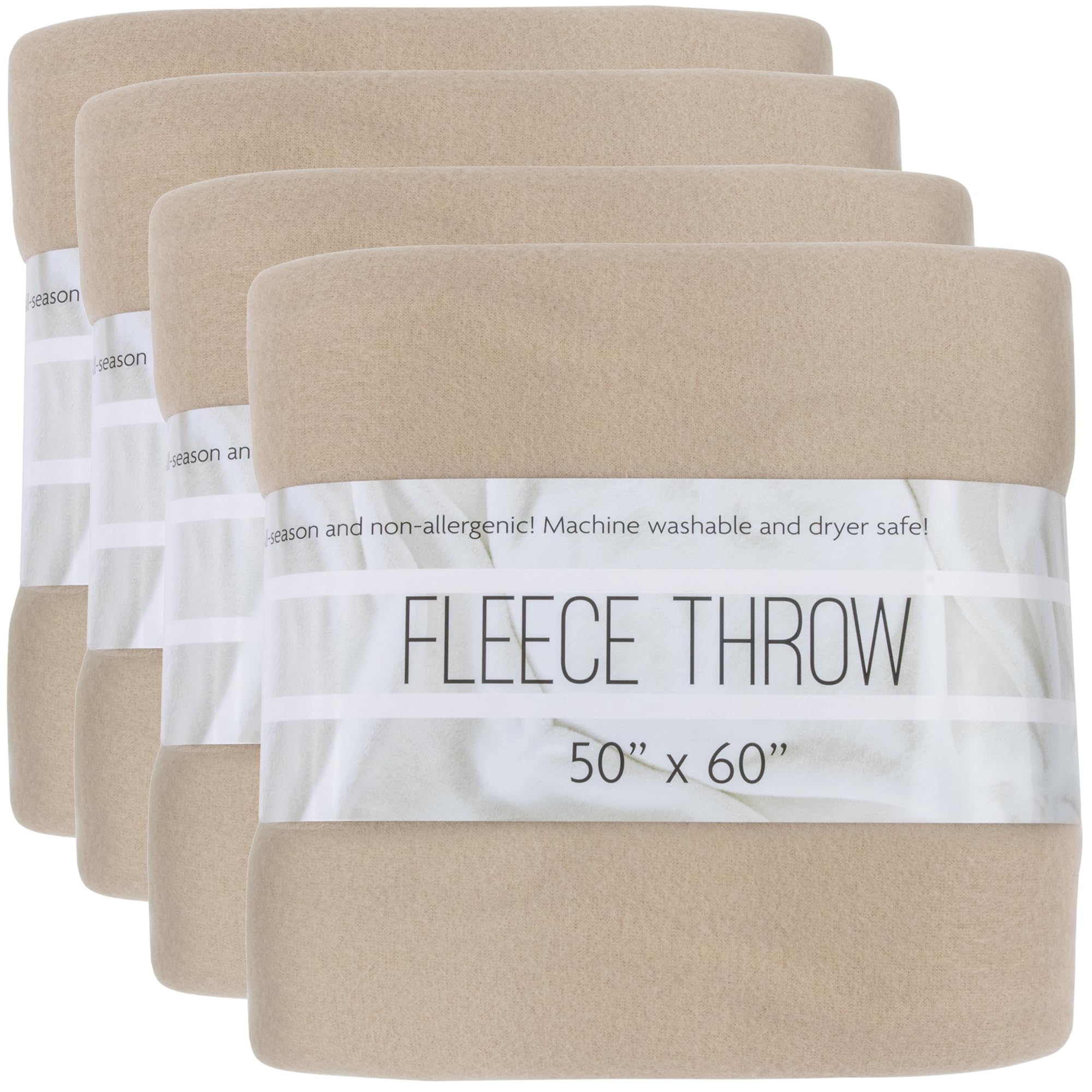 Bulk Throw Blankets 24 Pack for Wedding Favors, Homeless Women, Men in Assorted Colors 160 GSM (Khaki)