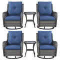 Rilyson Wicker Rocking Chair Swivel Chairs - 6 Piece Rocker Patio Furniture Set Rattan Rocking Bistro Sets with Glass Top Side T