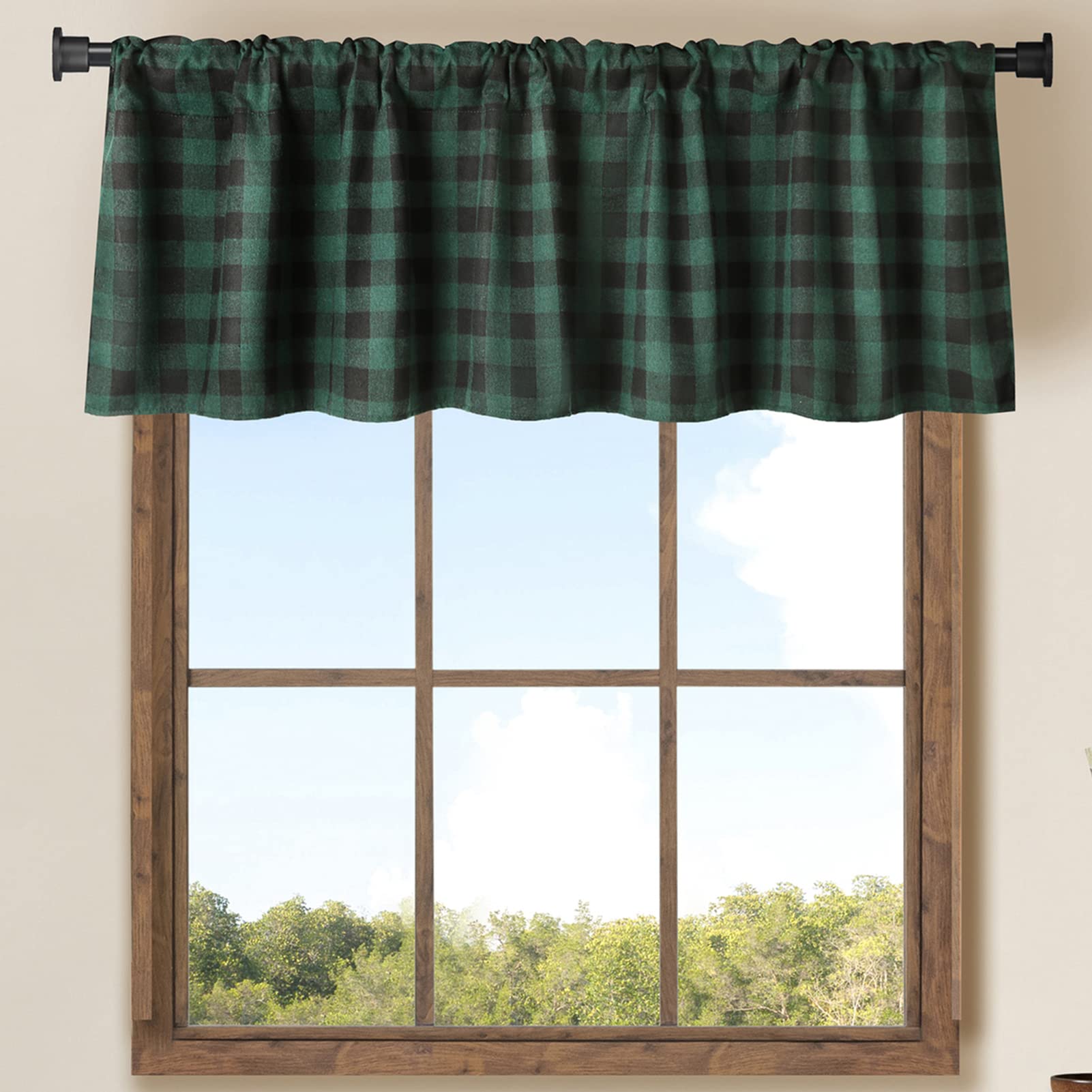 2 Pack Buffalo Check Plaid Cotton Window Valances Blue and White Farmhouse Design Window Treatment Lined Decor Curtains Rod Pock