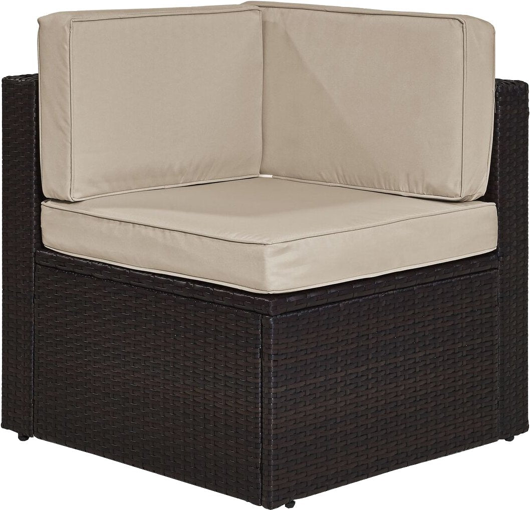 Crosley Furniture Palm Harbor Corner Outdoor Sectional Chair, Wicker Patio Chairs for Porch, Deck, Backyard, Brown with Sand Cus