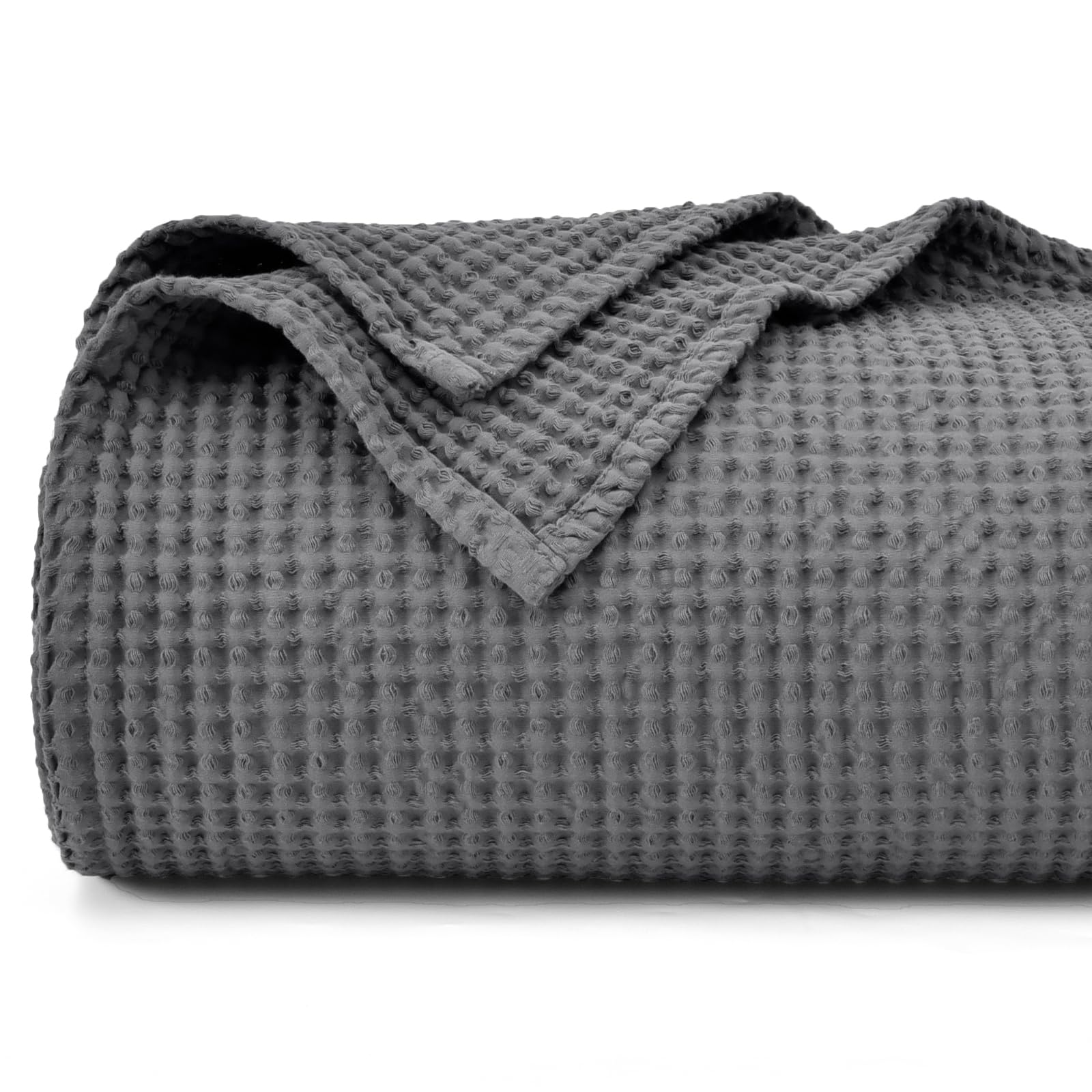 PHF 100% Cotton Waffle Weave Blanket Queen Size 90x90 - Lightweight Washed Soft Cozy Breathable Throw - Great Layer for Couch Be