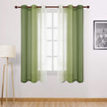 DWCN Olive Green Faux Linen Ombre Sheer Curtains - Gradient Semi Voile Curtains for Bedroom and Living Room, Set of 2 Grommet To