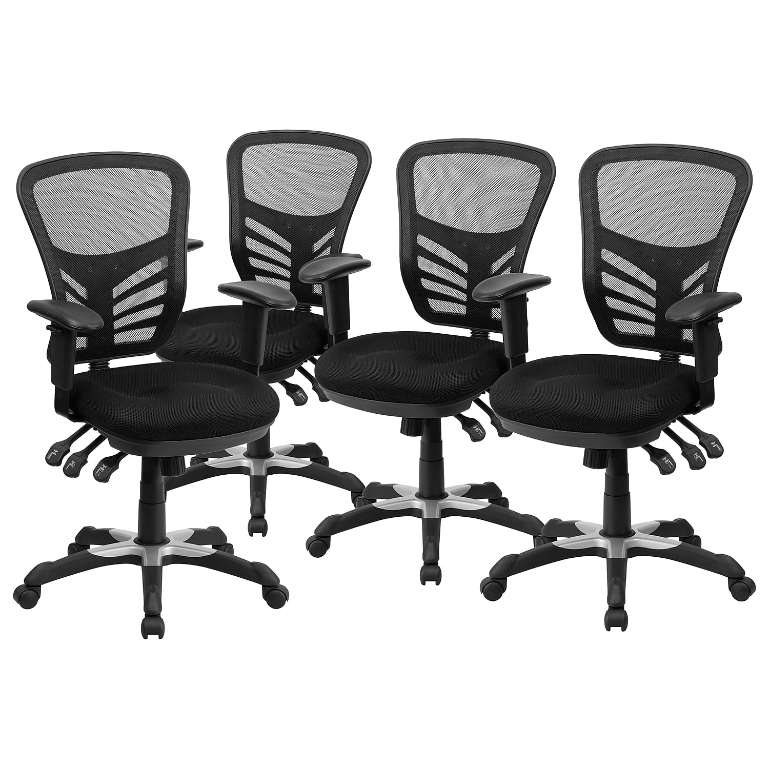 Flash Furniture Nicholas Mid-Back Black Mesh Multifunction Executive Swivel Ergonomic Office Chair with Adjustable Arms, Set of 