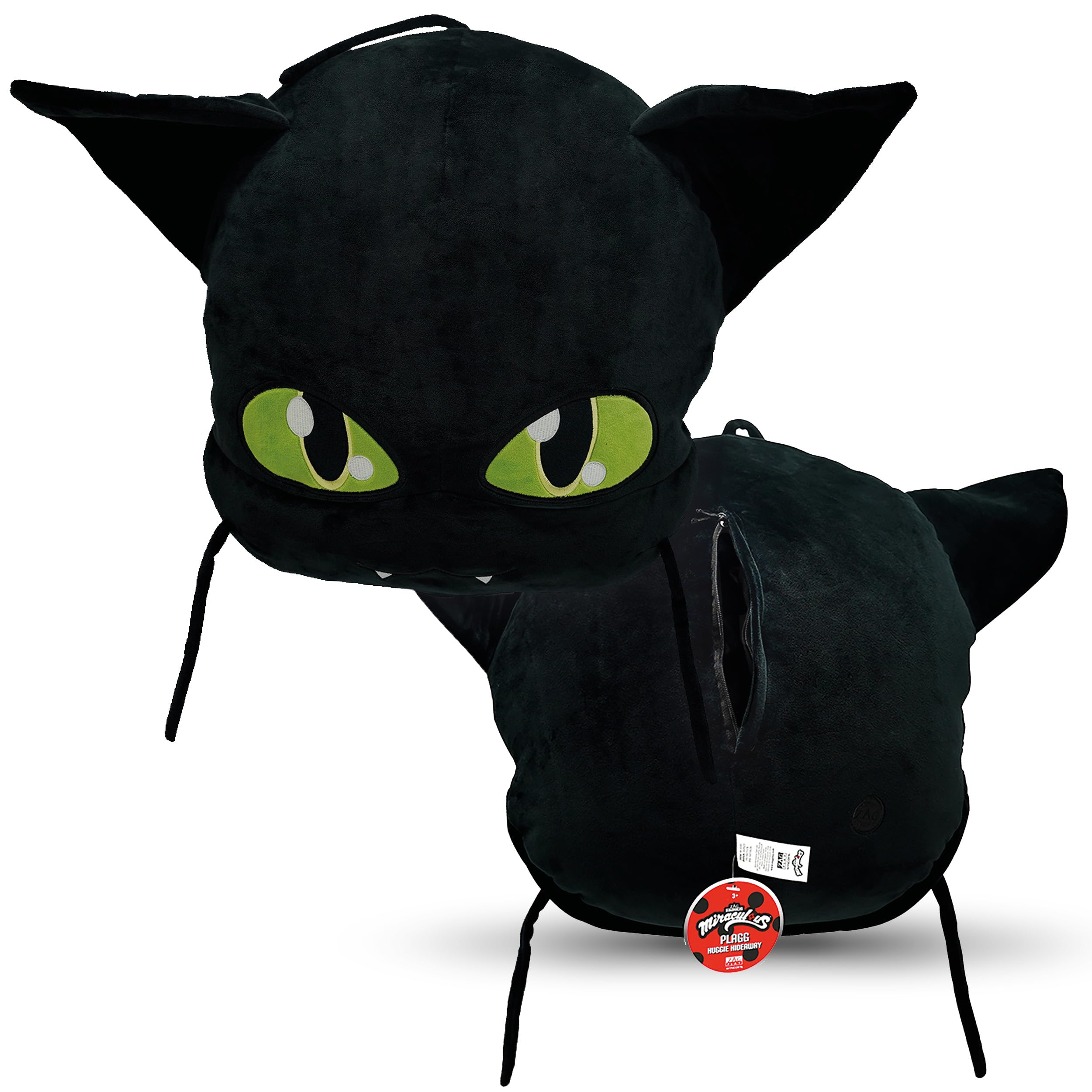 Miraculous Ladybug Plagg Plush Pillow 40cm Extra Soft Plush Toy for Kids with Large Secret Zipper Pocket at Back (Wyncor)