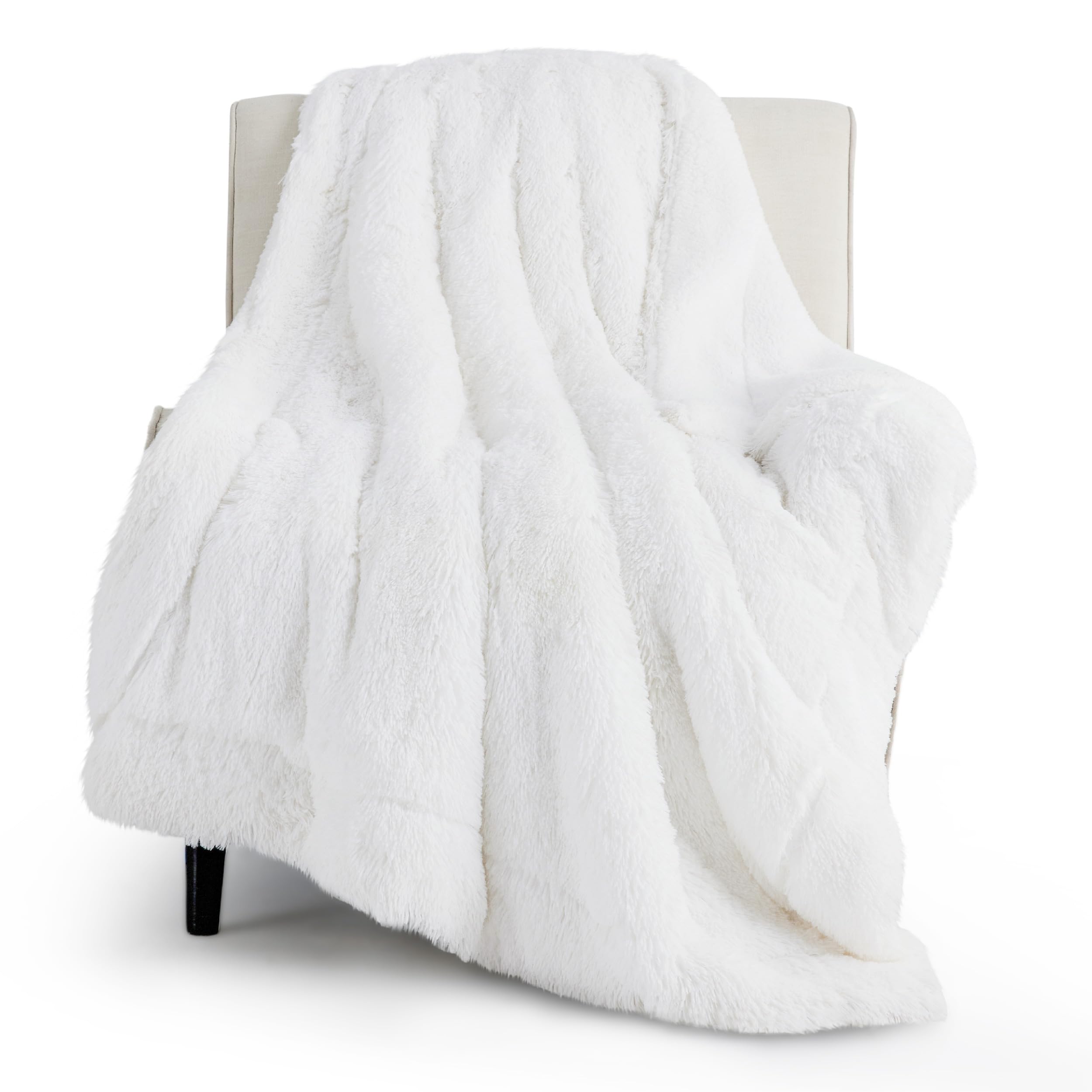 Bedsure Faux Fur White Blanket Twin Size for Couch - Soft, Fuzzy, Fluffy, and Shaggy Blankets, Warm and Thick Sherpa, Pure White