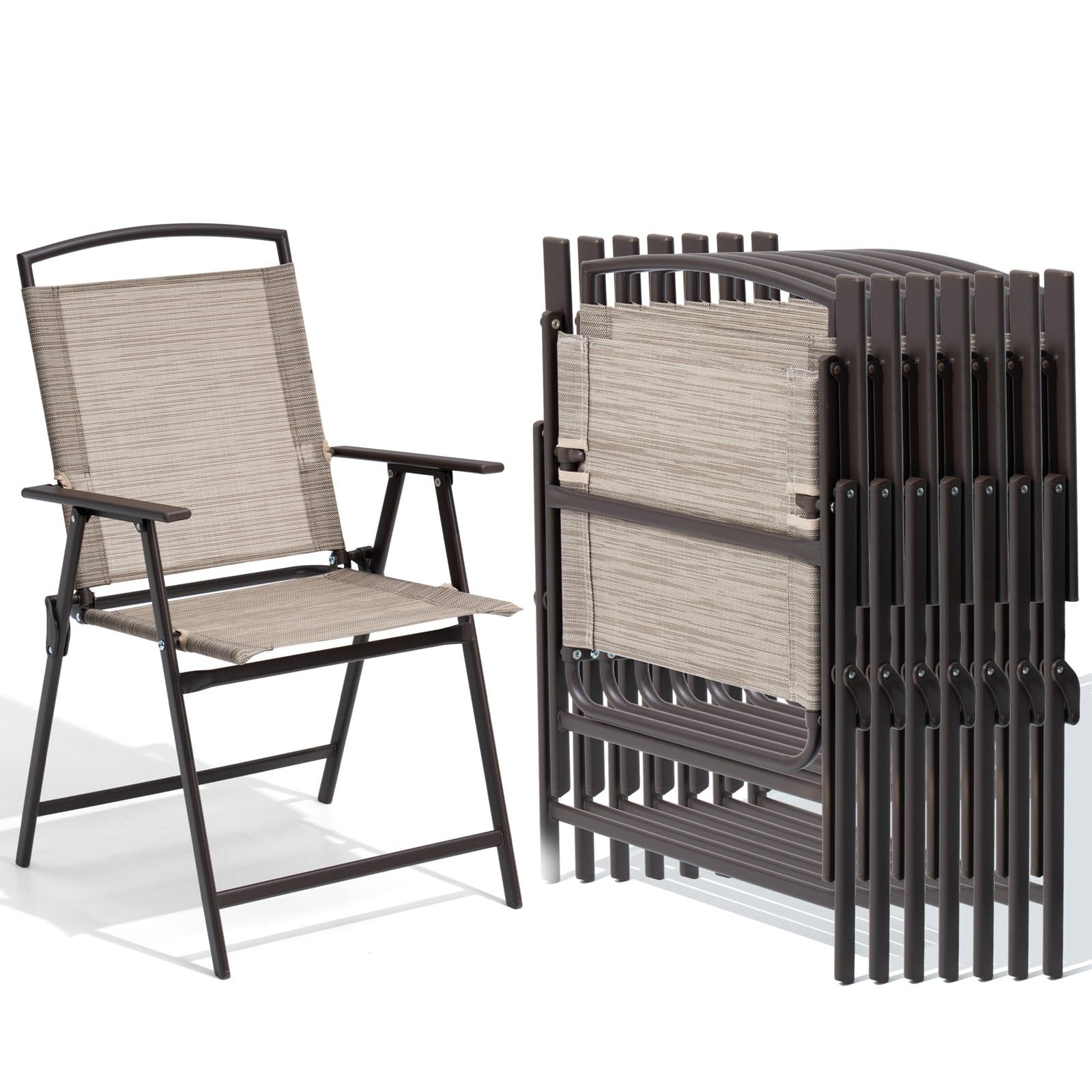 Crestlive Products Patio Folding Chairs Set of 8, Outdoor Folding Chairs with Durable Rust-Resistant Frame and Breathable Textil